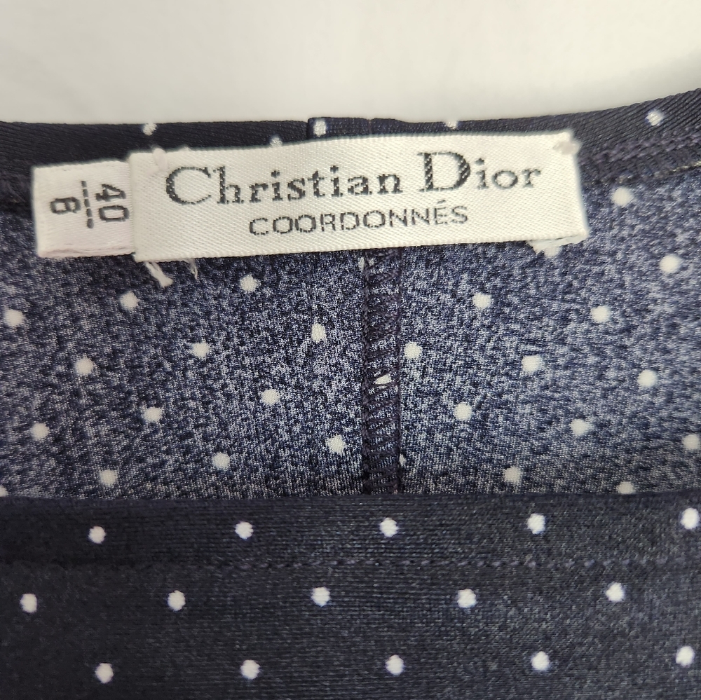 Christian Dior Coordonnes Vintage Slip Dress, Size 40, Navy/White Polka Dots - Picture 7 of 7